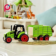 PinToy Tractor with trailer - Wooden Farm Vehicle