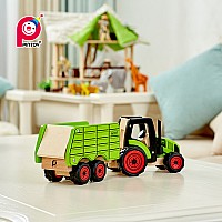 PinToy Tractor with trailer - Wooden Farm Vehicle