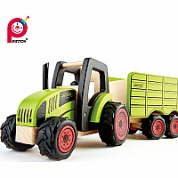 PinToy Tractor with trailer - Wooden Farm Vehicle