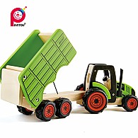 PinToy Tractor with trailer - Wooden Farm Vehicle