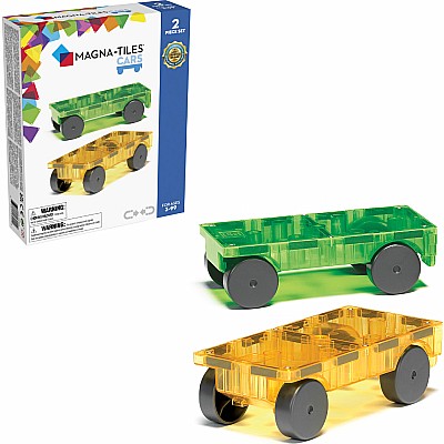 MAGNA-TILES Cars – Green & Yellow 2-Piece Magnetic Construction Set, The ORIGINAL Magnetic Building Brand