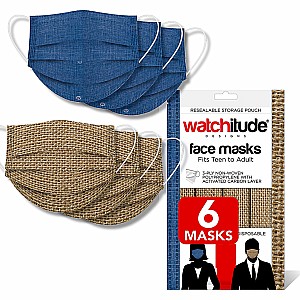 6 Pack Adult Masks - Burlap +  Blue Linen