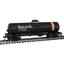 HO Scale - Tank Car - Ready to Run - Atchison, Topeka & Santa Fe #98016 (black, Orange & White Stripes)